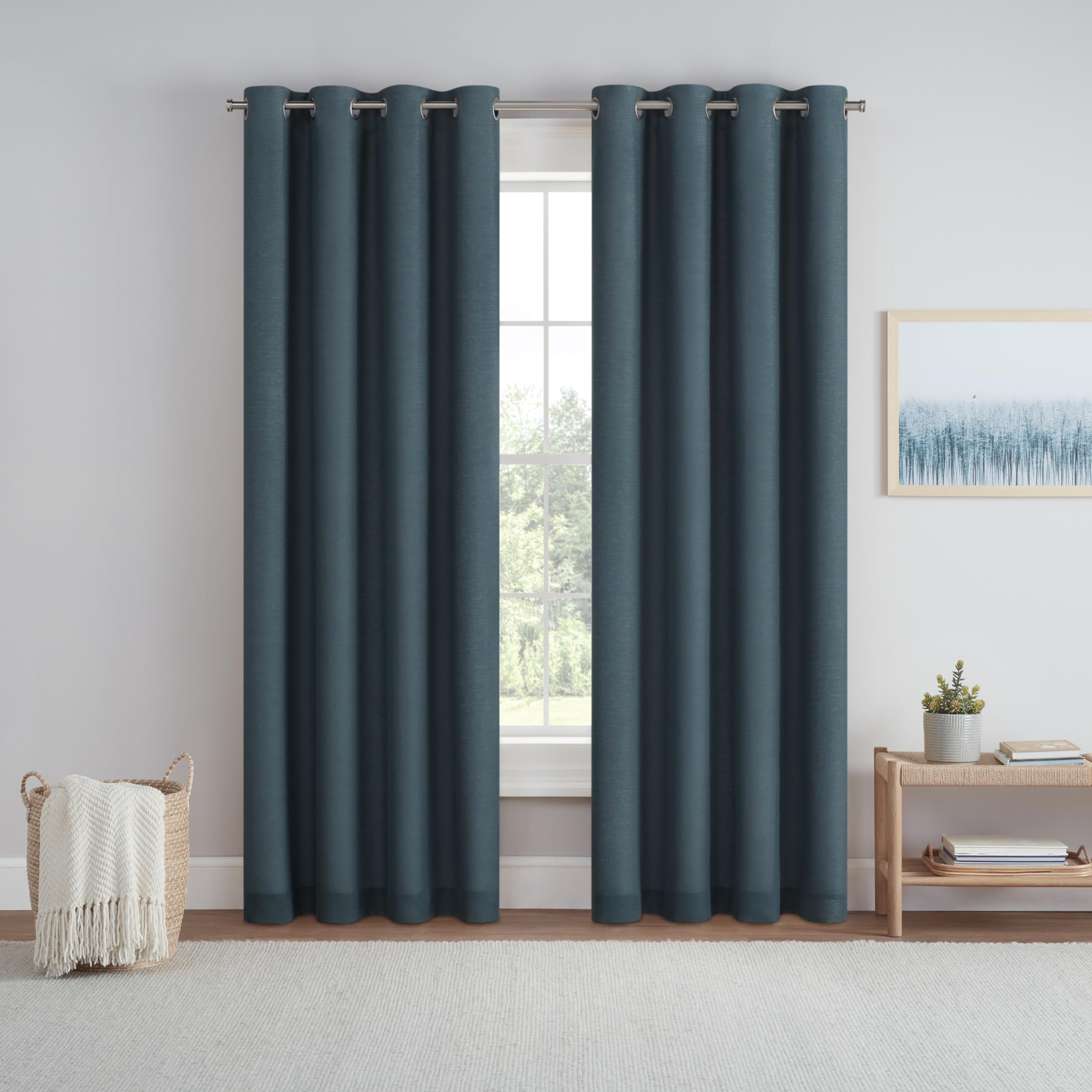 Eclipse Dutchess 100% Blackout Lined Grommet Curtains, Thermal Insulated Window Curtains for Living Room, Bedroom or Media Room, (1 Panel), 63 in Long x 50 in Wide, Marine