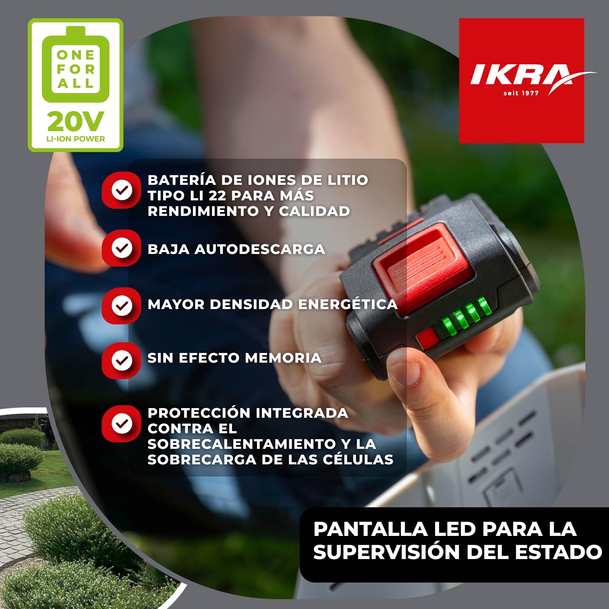 IKRA batería reemplazo de Li-Ion litio 20V 2,0Ah Tipo LI 22