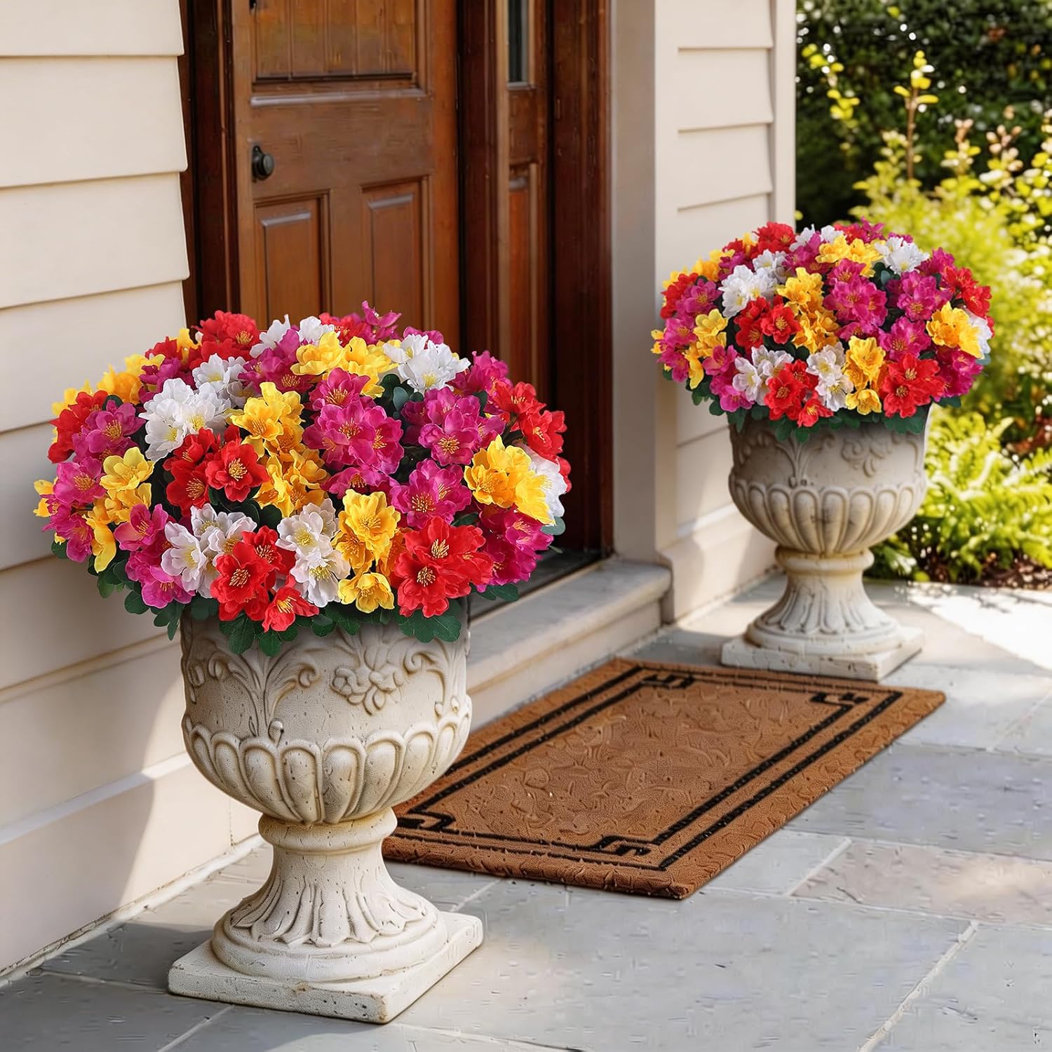 16 Bundles Artificial Camellia for Front Door Outside - Faux UV Resistant Real Looking Camellia Flowers Fake Silk Bouquets Plants for Garden Window Farmhouse Home Spring Summer Decor (Mixed Color)