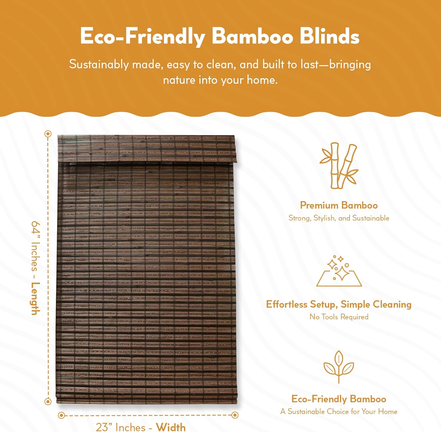 Radiance Cordless Cocoa Havana Flatweave Bamboo Roman Shade, 23 in. W x 64 in. L - 2215200E