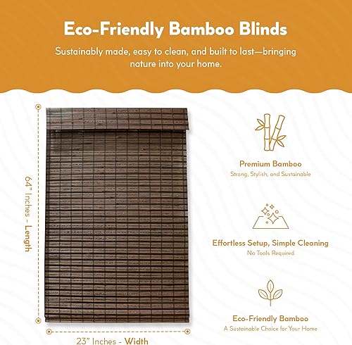 Miniatura 2 de Radiance Persiana romana de bambú de tejido plano Cocoa Havana, 23 pulgadas de ancho x 64 pulgadas de largo - 2215200E