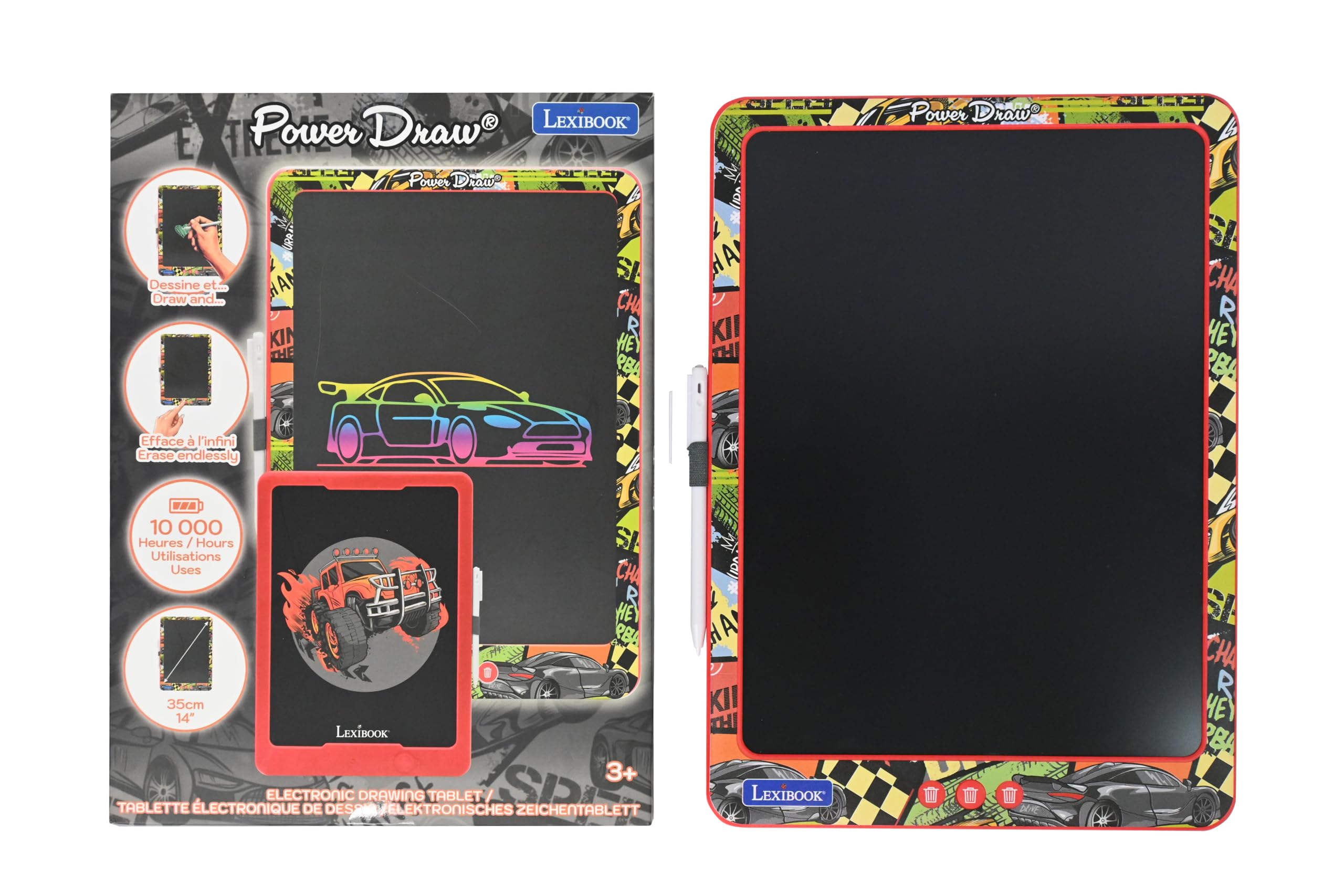 LEXIBOOK, Power Draw®, Electronic drawing slate with stylus included, Large 14’ E-Ink LCD screen, Infinite erasing, 10,000-hour battery life, Red, CRT14B — image 1
