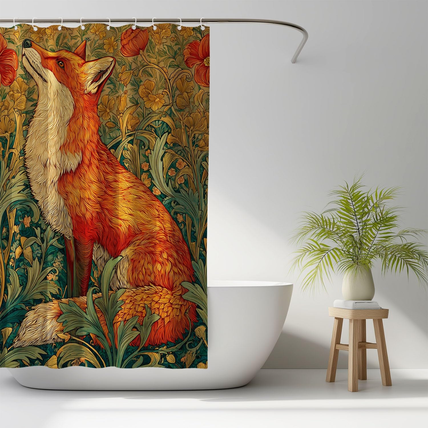 Generico Fantasia Tenda Da Doccia Arte Giardino Volpe Arancione, Tenda Da Doccia Per Bagno, Vasca Da Bagno, Tenda In Poliestere Impermeabile Con Ganci In Plastica, 200 x 200 cm