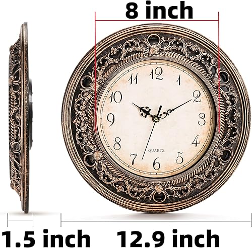 Miniatura 2 de Reloj de pared silencioso de plástico, relojes de pared grandes vintage de 13 pulgadas, reloj de baño redondo que funciona con pilas, relojes
