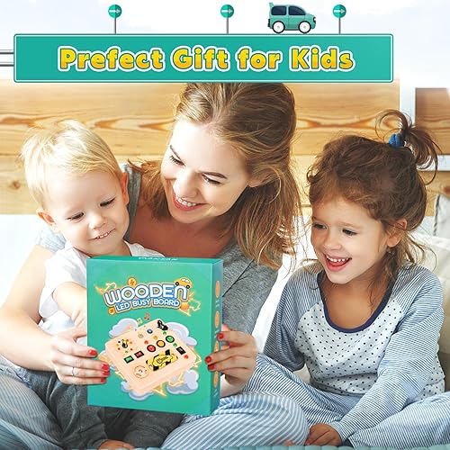 Miniatura 6 de OAKJAR Tabla de actividades para niños, juguetes Montessori con luz LED, juguetes sensoriales de madera para niños y niñas, regalo de cumpleaños