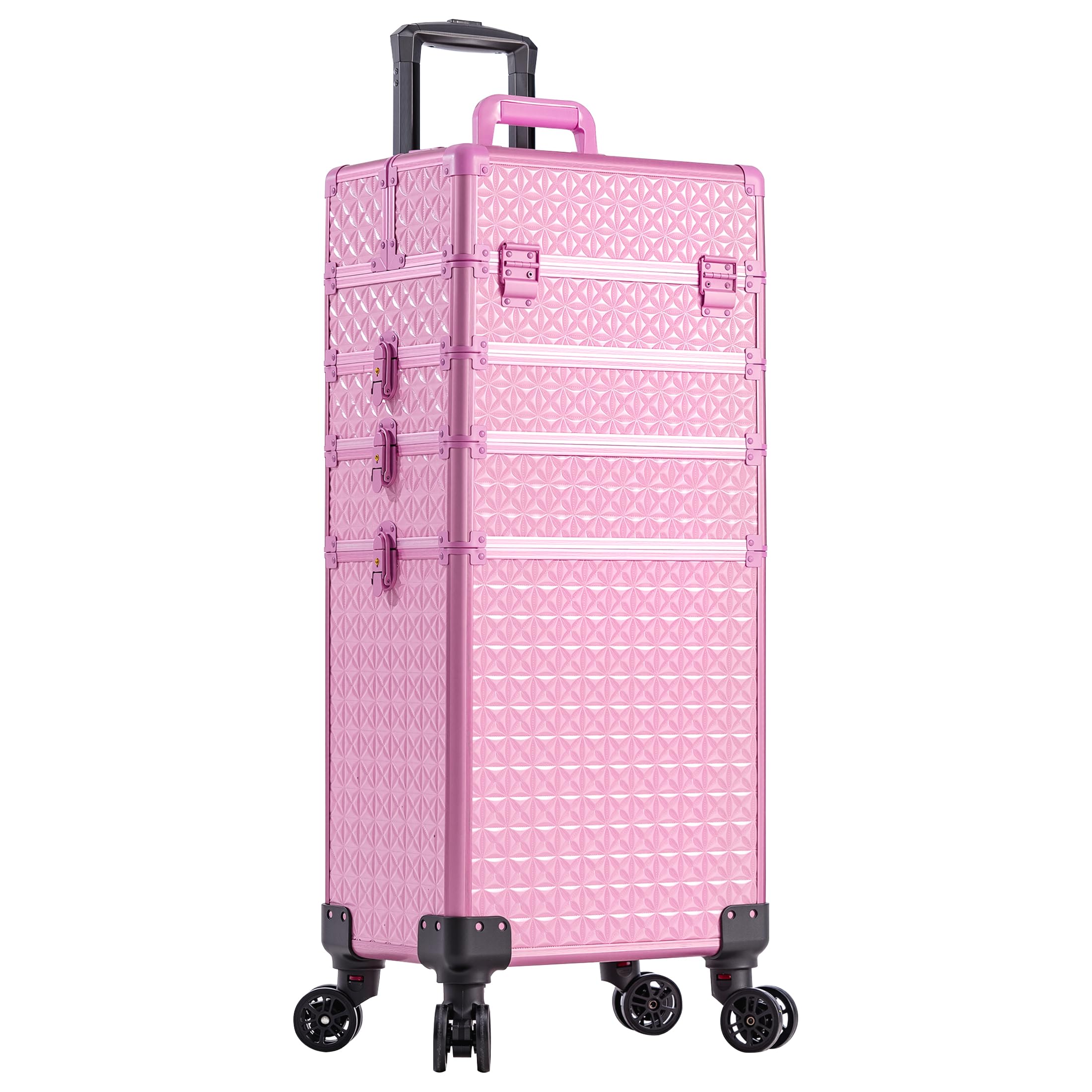 AROUS 5 in 1 Rolling Makeup Train Case Cosmetology Case on Wheels Large Cosmetic Organizer Travel Cart for Hairstylist Artist Nail Beauty Salon Barber,White