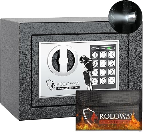Miniatura 7 de ROLOWAY Caja de seguridad de acero para el hogar con bolsa de dinero ignífuga para dinero en efectivo, caja fuerte de seguridad para dinero con