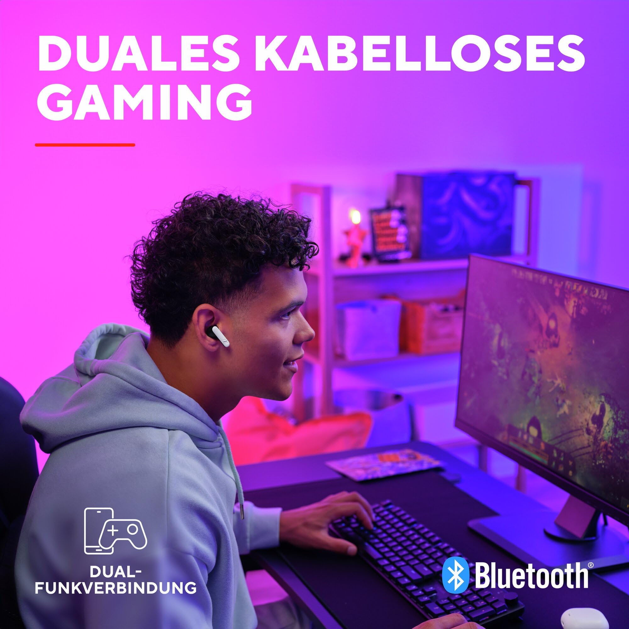 GXTrust 409 Oxxie In Ear Gaming Kopfhörer Kabellos Bluetooth PS5 Switch PC Mobile, Kabelloser Gaming-Ohrhörer Bluetooth oder USB-C Empfänger, 4 ENC Mikrofonen, 25 Stunden Akkulaufzeit, Weiß
