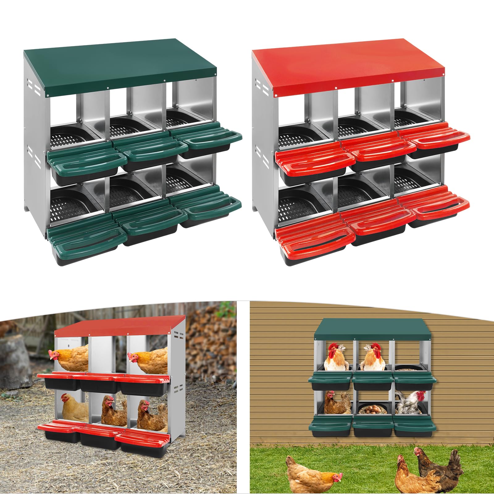 6 Pezzi Nido per Uova per Galline - Verde 6 Scomparti Nido per Galline Nido per Deporre Uova in Metallo con Fori di Aerazione