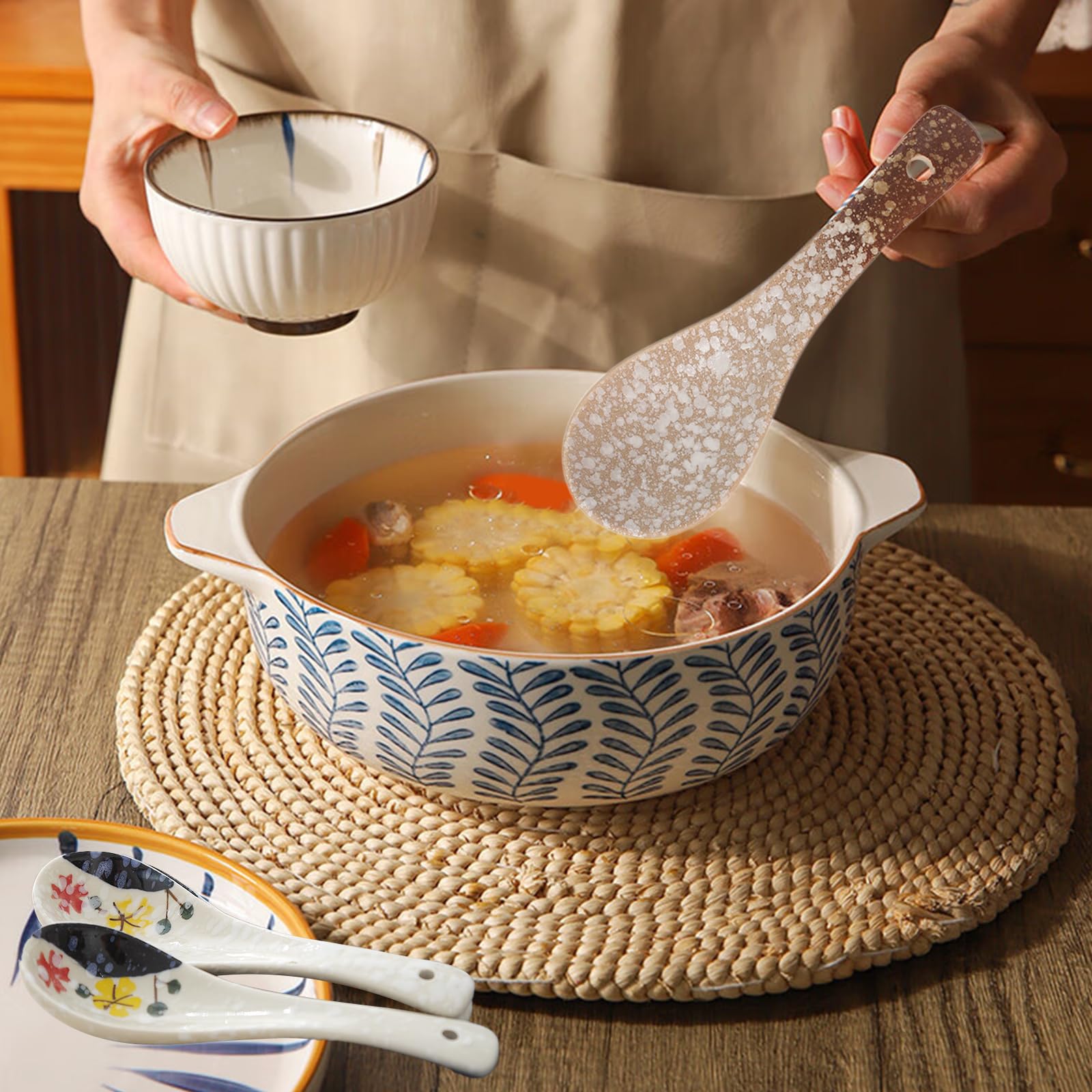 Set 6 Cucchiai Da Zuppa In Ceramica - Motivi Asiatici Vintage, Lavabili In Lavastoviglie, Per Ramen E Noodles - Foto 6