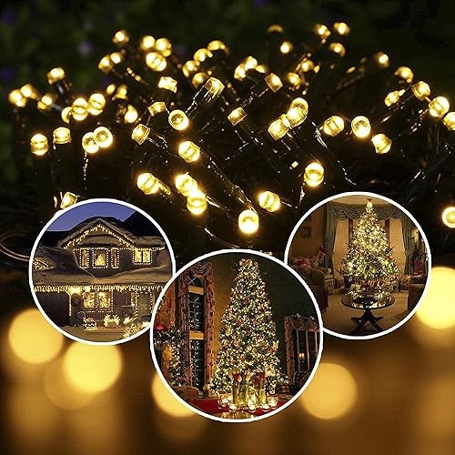 Miniatura 3 de woohaha Paquete de 2 tiras de luces solares de 100 LED, 39 pies, 8 modos, luces solares de Navidad impermeables para jardines, bodas, fiestas,