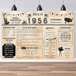 Back in 1956 Backdrop Large Wall Banner, Retro Style Happy 69th Birthday Wedding Anniversary 69 Years Class Reunion Poster Background for Men Women Party Decorations Supplies