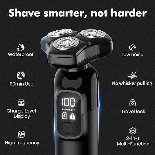 Miniatura 7 de Maquinilla de afeitar eléctrica para hombre, 3 en 1, afeitadora giratoria de 3 cuchillas húmedaseca para barba, nariz y cara, IPX7, impermeable,