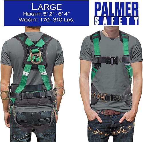 Vista 29 de Palmer Safety Arnés de seguridad de protección contra caídas Hammerhead Series Kit de seguridad I Arnés Premium + Cordón + Kit de extensor de anillo