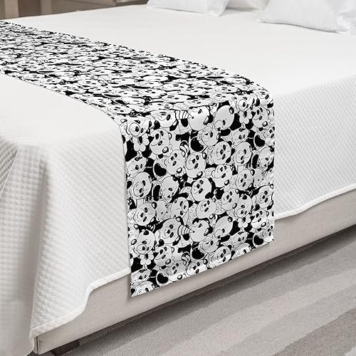 Ambesonne Animal Bed Runner, Funny Panda Bears Family with Flower Petals Arctic Polar Graphic Art, Decorative Accent Bedding Scarf for Hotels Homes