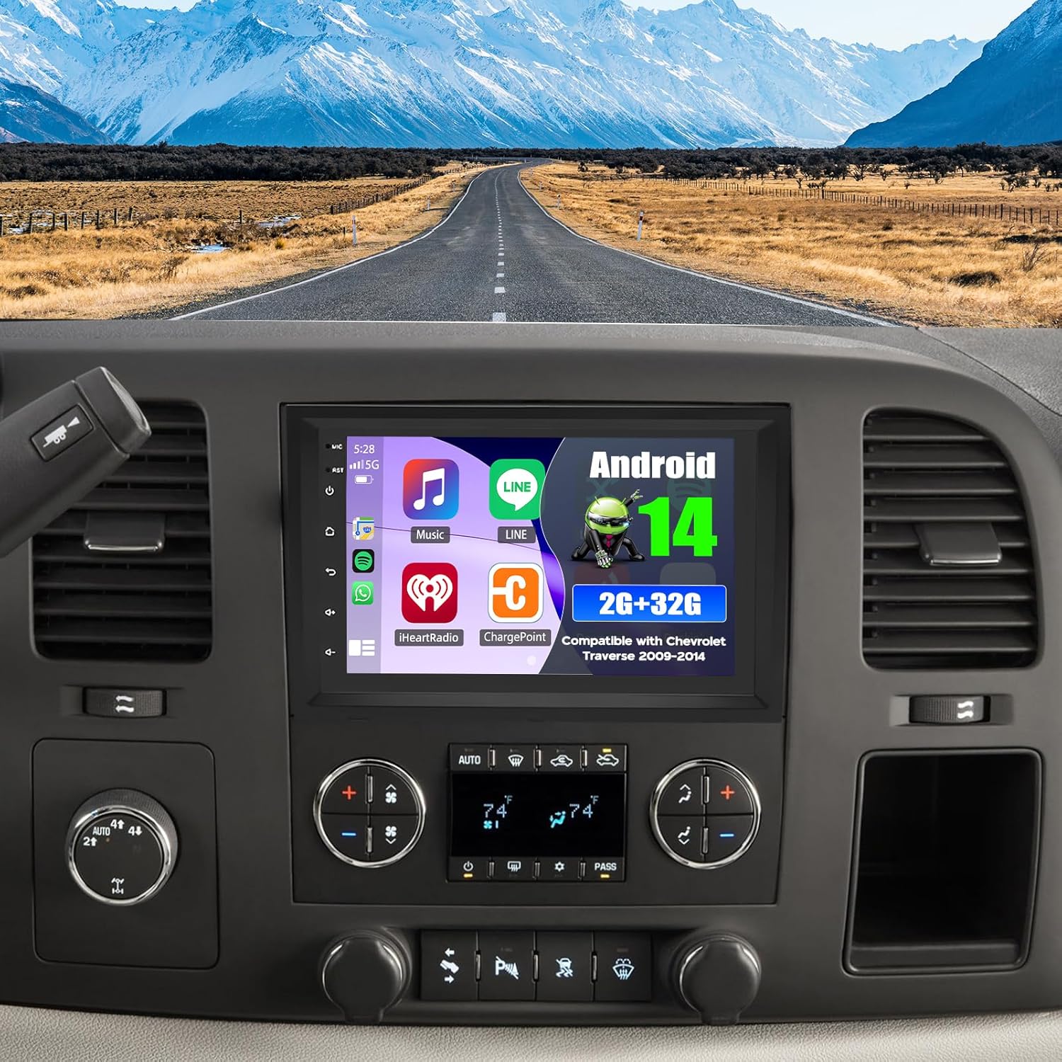 Android 14 Double Din Car Stereo Radio for Chevrolet Traverse 2009-2014 7 Touchscreen Car Radio w Wireless Carplay