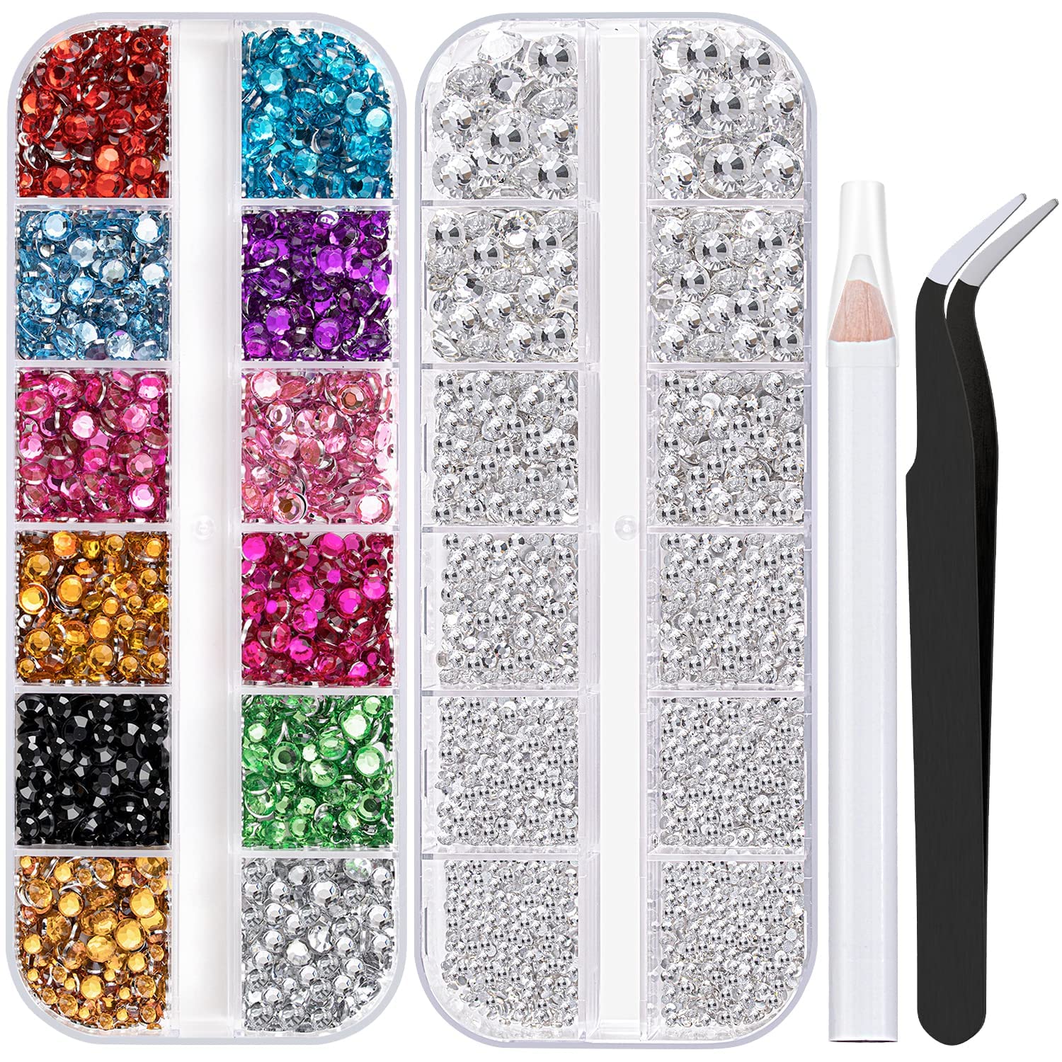 ORiTi Two Packs of Flatback Rhinestones 4520 Pcs Colorful Nail Art Rhinestones Flatback Crystal Colorful+AB+Transparent (COLOR 3)