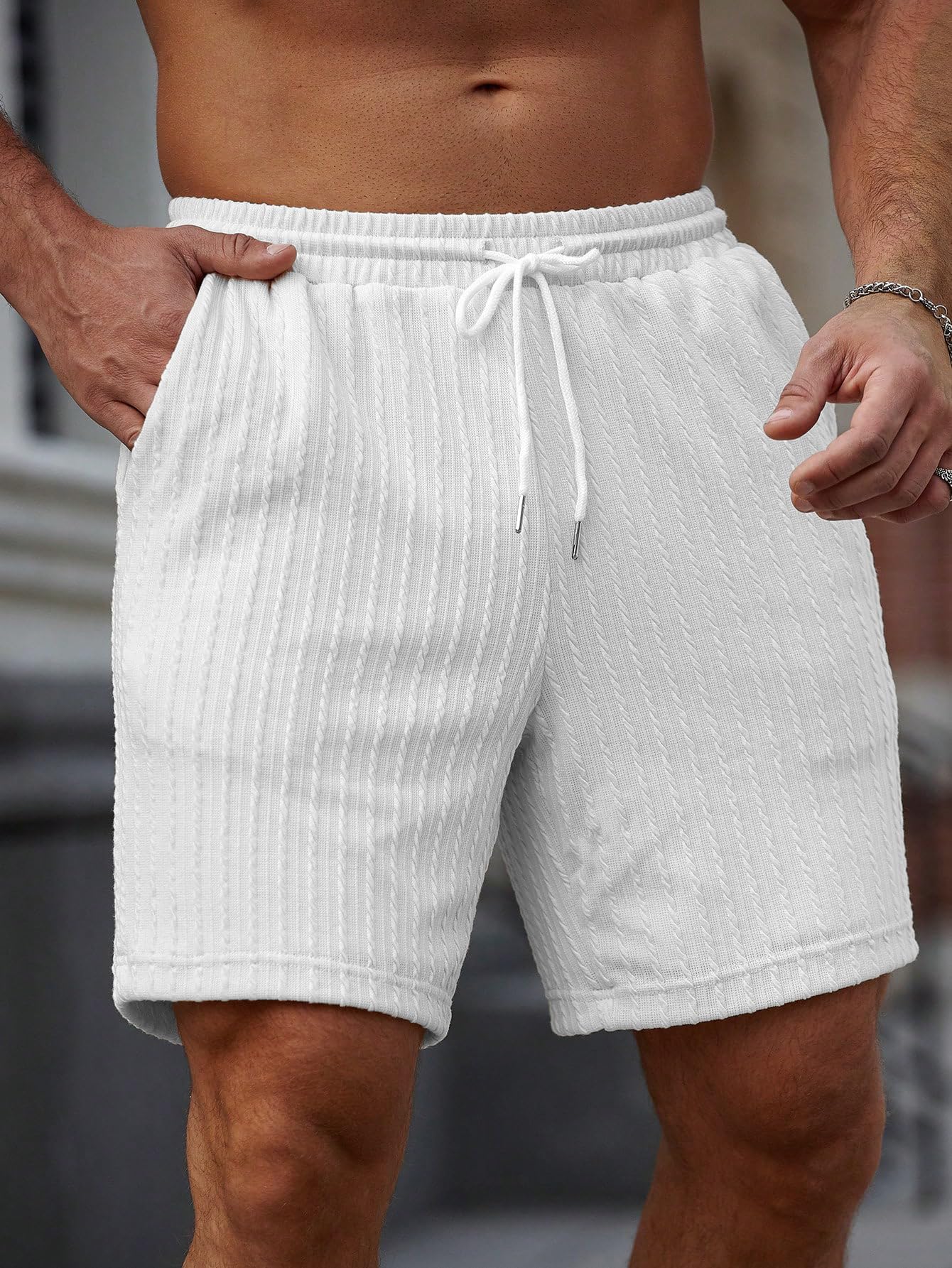 Zilcon Mens Casual Shorts - Cotton Drawstring Summer Beach Stretch Twill Chino Golf Shorts (in, Alpha, M, Regular, White) 4