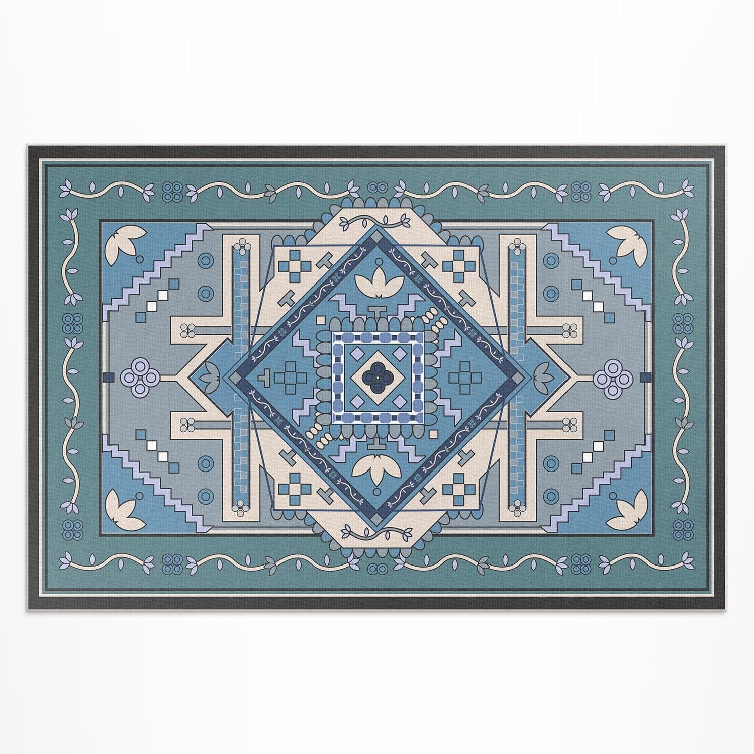 Tapis d'extérieur 140x210 cm PVC pour Balcon et Terrasse Rectangle Géométrie Arabe