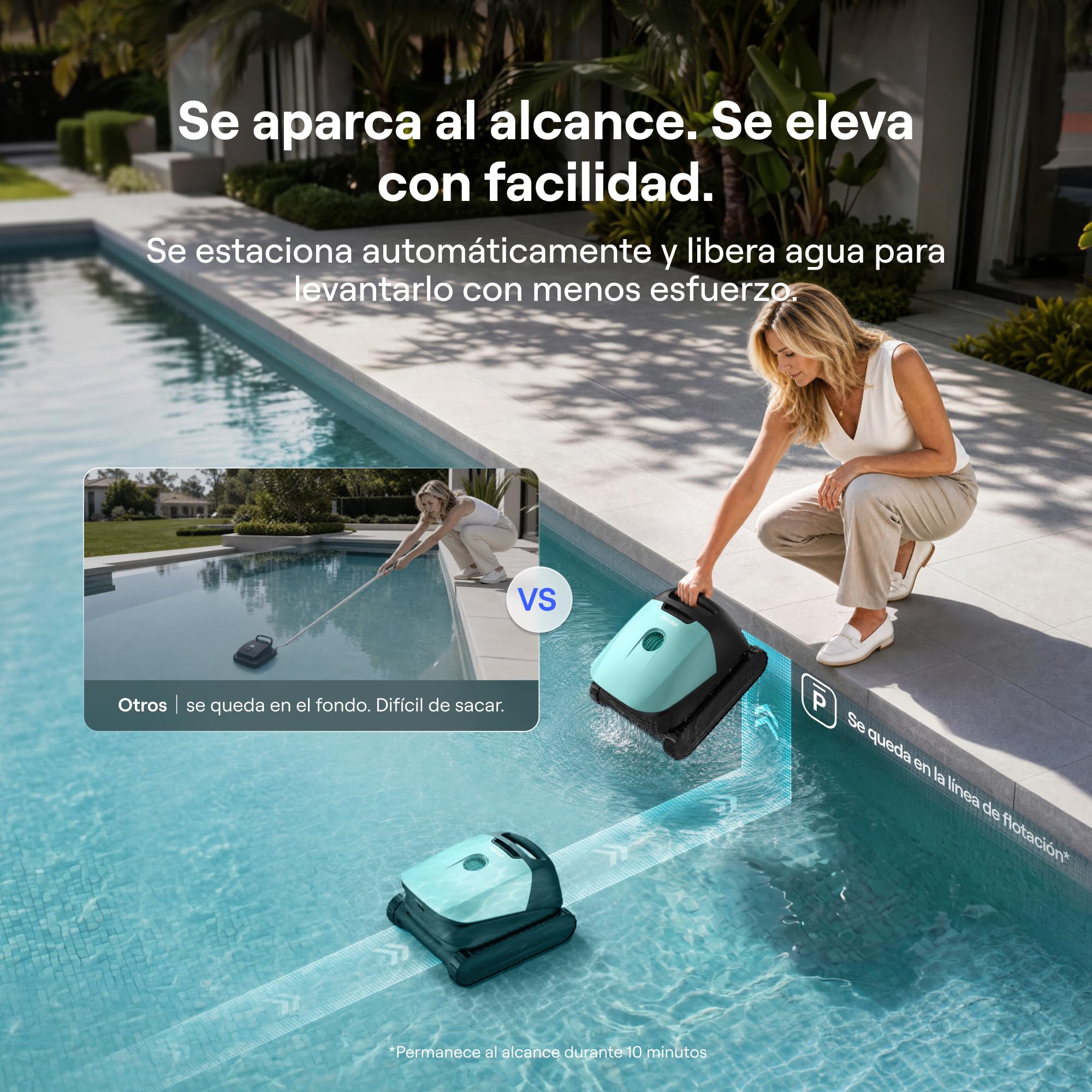 Beatbot (2026 Nuevo) Sora 10 Robot Piscina limpiafondos y Paredes, Plataformas y línea de flotación, 25700 LPH, Estacionamiento línea flotación, 5l residuos,App,Piscinas enterradas/elevadas,Mint