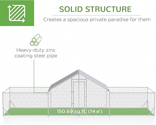 Vista 37 de PawHut Gallinero grande de metal para gallineros con cubierta impermeable y anti-UV, en forma de cúpula en forma de jaula para gallineros para uso