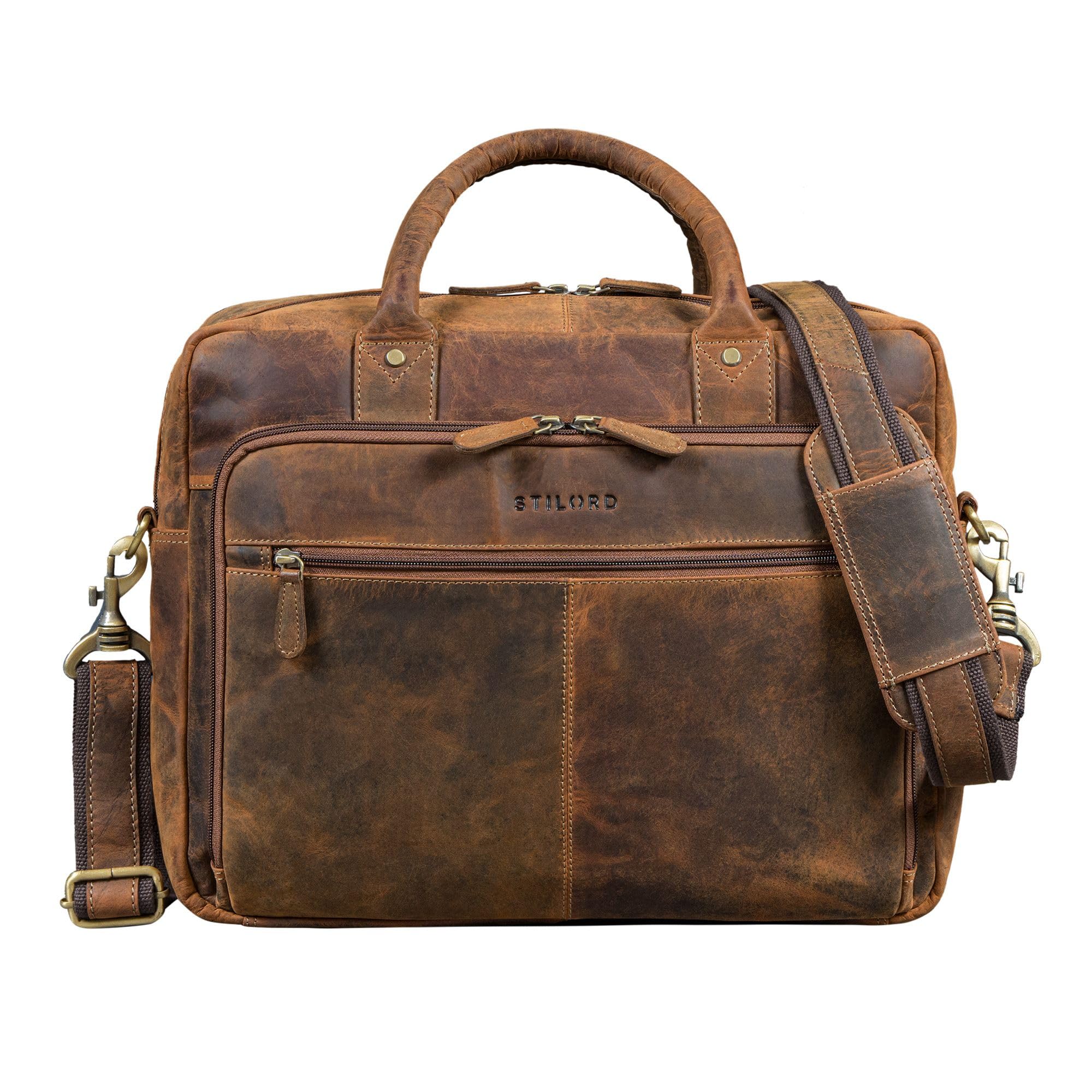 STILORD "Jerome Aktentasche Leder Herren Schwarz Businesstasche mit Laptopfach 15,6 Zoll Laptoptasche Echtleder Arbeitstasche Männer Bürotasche Ledertasche Lehrertasche
