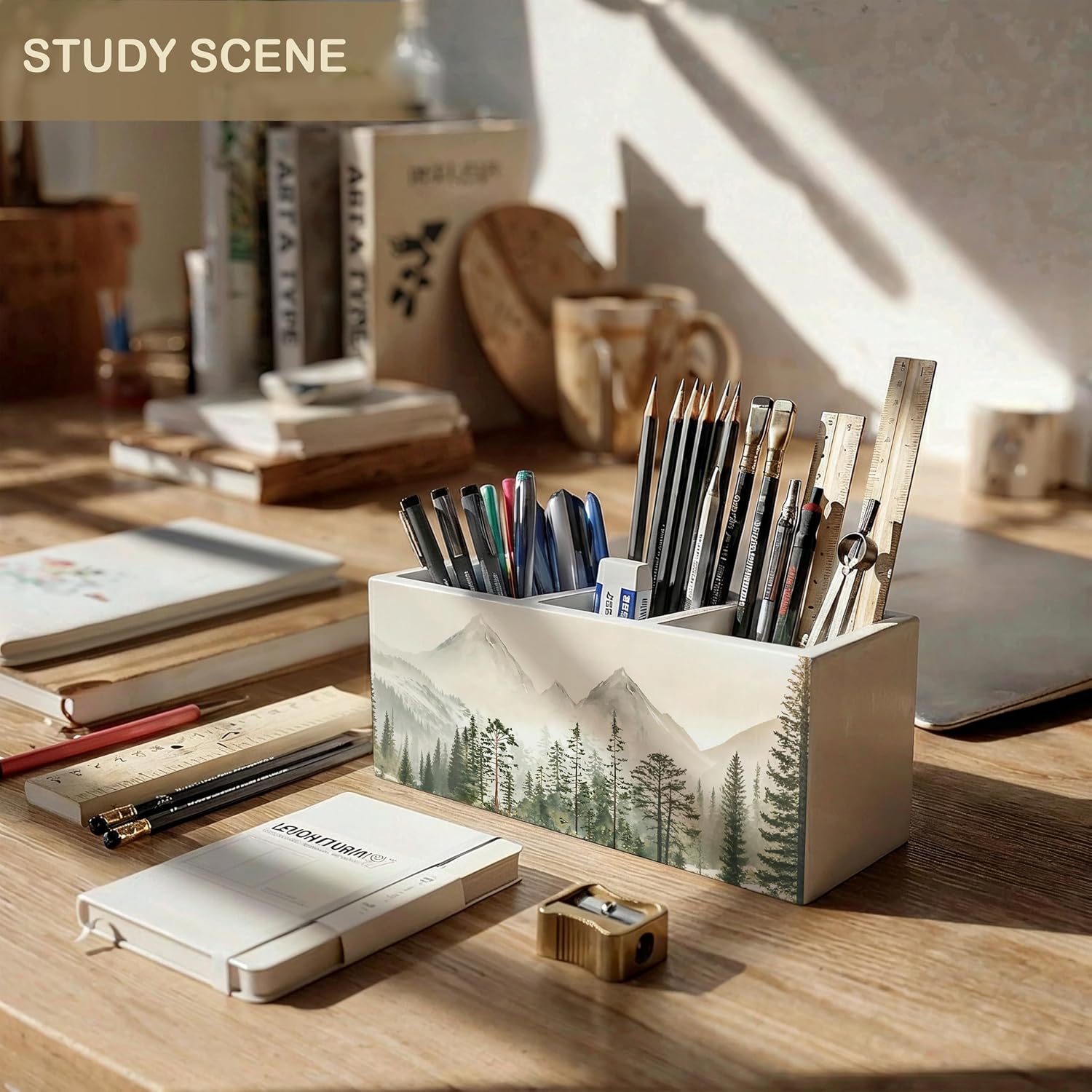 Mountain Pine Tree Foggy Forest Pen Pencil Holder for Desk image 4