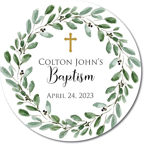 Baptism Stickers Greenery Baptism Favors First Communion Botanical Baptism Favor Labels Botanical Baptism Favor Stickers Olive Branch Eucalyptus