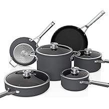 Ninja NeverStick Premium 10 Piece Pots & Frying Pans Set, with Glass Lids, Nesting, Hard Anodized, Kitchen Cookware Sets Nonstick, Durable & Oven Safe to 500 F, Slate Grey, C59500