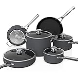 Ninja NeverStick Premium 10 Piece Pots & Frying Pans Set, with Glass Lids, Nesting, Hard Anodized, Kitchen Cookware Sets Nonstick, Durable & Oven Safe to 500°F, Slate Grey, C59500 10pc Set