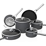 NeverStick Premium 10 Piece Pots & Frying Pans Set, with Glass Lids, Nesting, Hard Anodized, Kitchen Cookware Sets Nonstick, Durable & Oven Safe to 500°F, Slate Grey, C59500