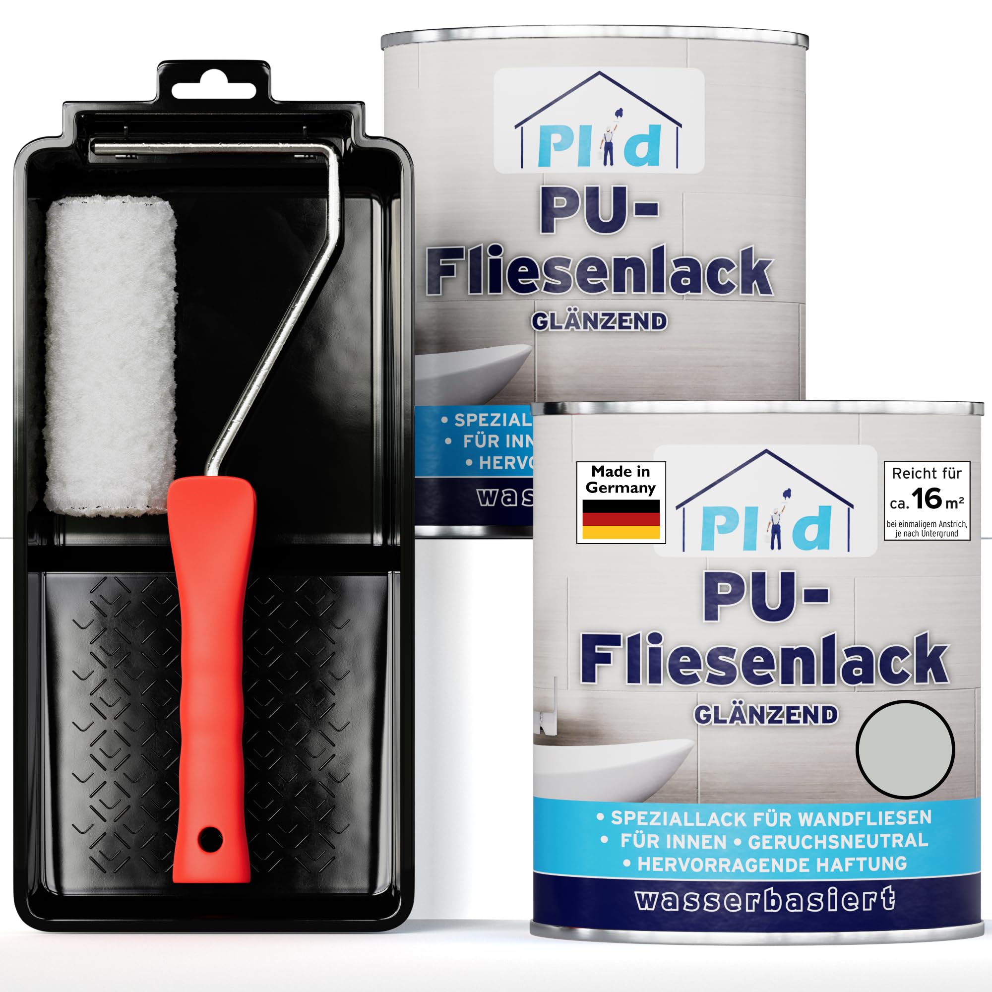 plid® Vernice per piastrelle bagno e cucina [RESISTENTE ALL’UMIDITÀ] - Smalto grigio chiaro 1,5L - Per rinnovare e dipingere piastrelle interne - 3in1 vernice - Made in Germany