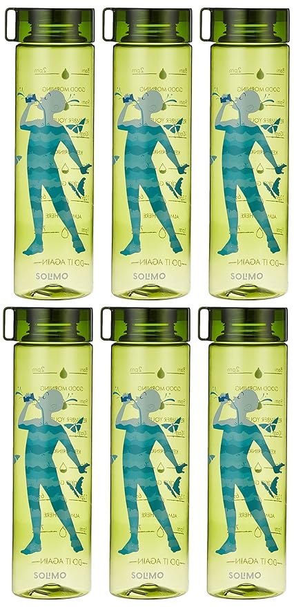 Amazon Brand – Solimo Plastic Bottle Set, 1000 ml, Set of 6 (Drinking, Olive) at Rs. 599