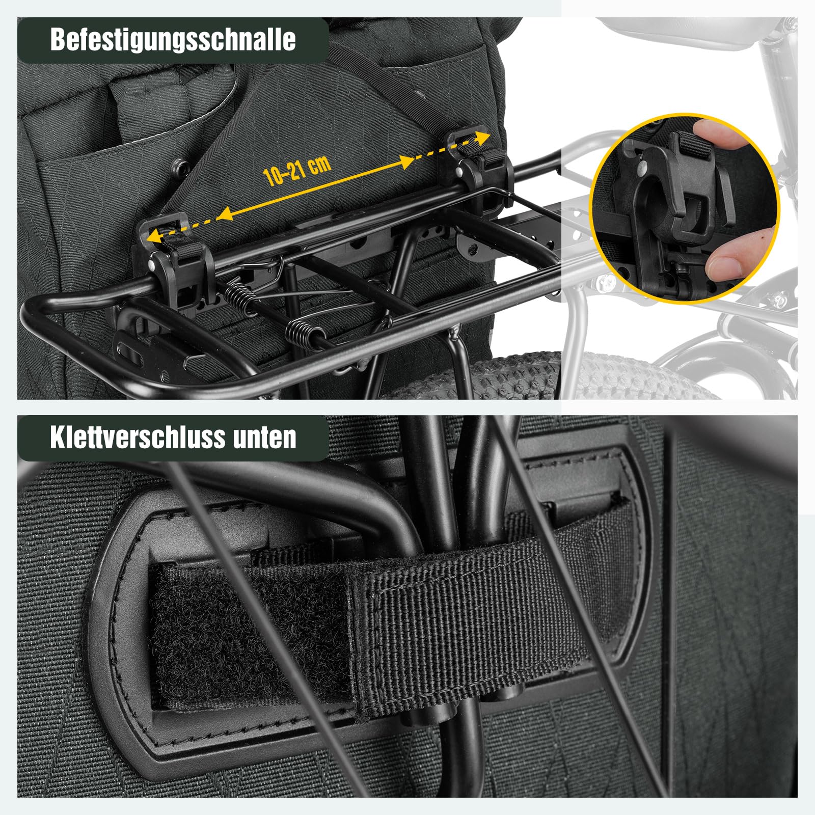 Fietstas voor bagagedrager, 22 Liter, fietstas, rugzak voor Heren, meerdere bagagedragertas met laptopvak, 2-in-1 fietstas, rugzak Combi, reflecterend (Zwart)