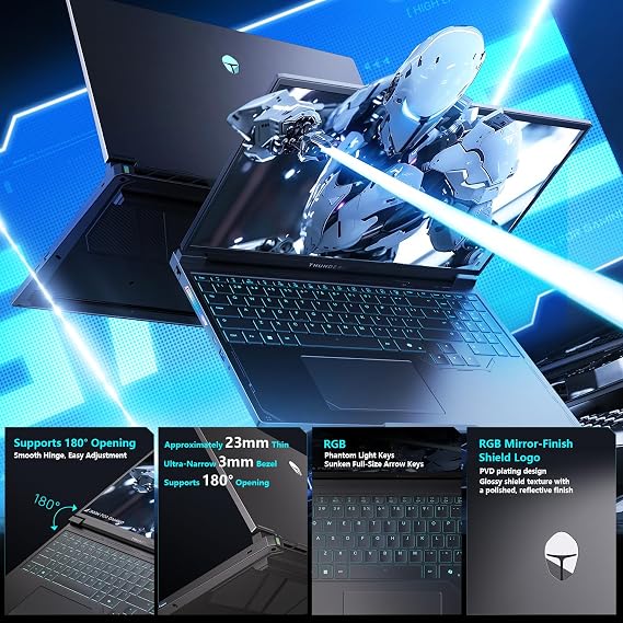 Thunderobot Radiant 16S R9 5060 300Hz Gaming Laptop, 16 QHD+ 2.5K, AMD Ryzen 9 7945HX, GeForce RTX 5060, up to 300Hz Hummingbird Display, 16GB DDR5, 1TB SSD, RGB Backlit KB, Wi-Fi 6, Win 11 Home