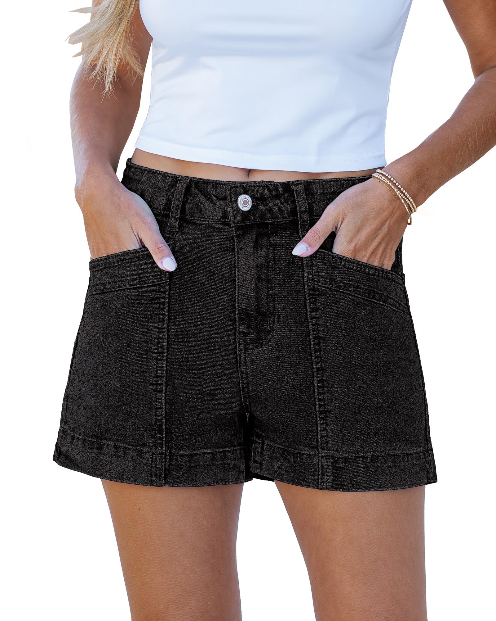 luvamia Jean Shorts for Women High Waisted Stretchy Denim Jorts Trendy Casual Distressed Cut Off Shorts with Pockets
