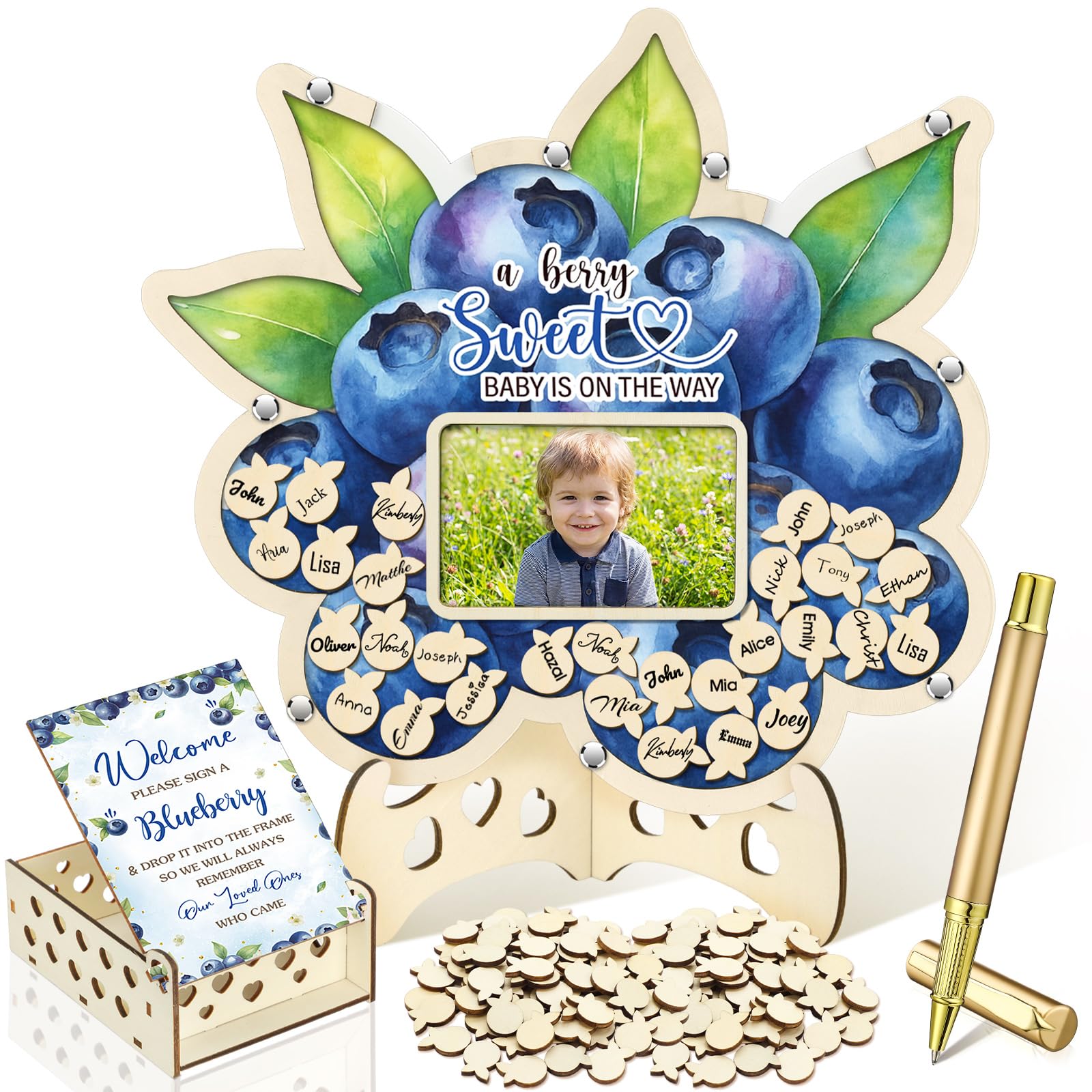 Wenqik 63 Pcs Blueberry Baby Shower Guest Book,Blue
