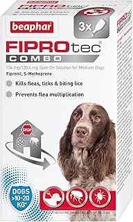 Beaphar | FIPROtec® COMBO for Medium Dogs (10–20kg) | Kills Fleas, Flea Eggs & Ticks | Stops Fleas Multiplying on Pet and in Home | Vet Strength Treatment | 3 Pipettes