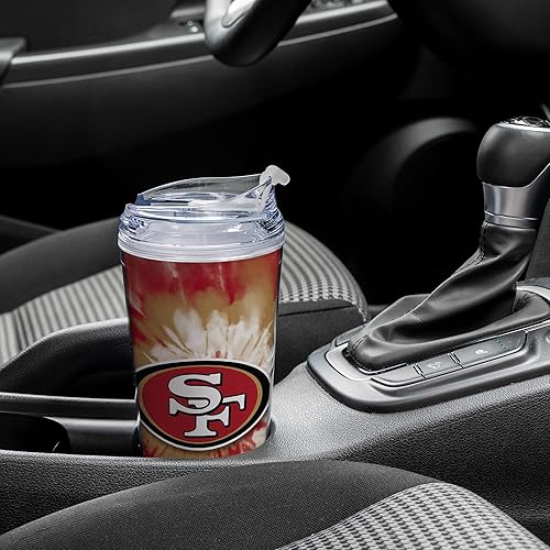 Miniatura 159 de Rico Industries NFL - Vaso de purpurina acrílica de 24 onzas con tapa con bisagras, vaso de doble pared con licencia oficial y popote Tie Dye
