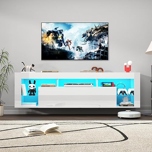 Miniatura 9 de Soporte flotante de TV LED de alto brillo de 63 pulgadas para televisores de 75 pulgadas, centro de entretenimiento montado en la pared, consola