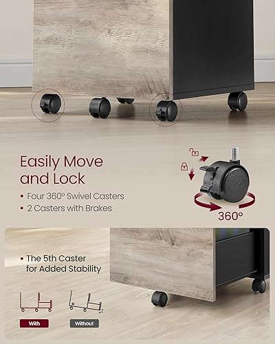 Miniatura 6 de VASAGLE UOFC040B02 - Archivador de 2 cajones para oficina en casa, soporte moderno, rodante y pequeño para impresora, para archivos A4 y tamaño Gris