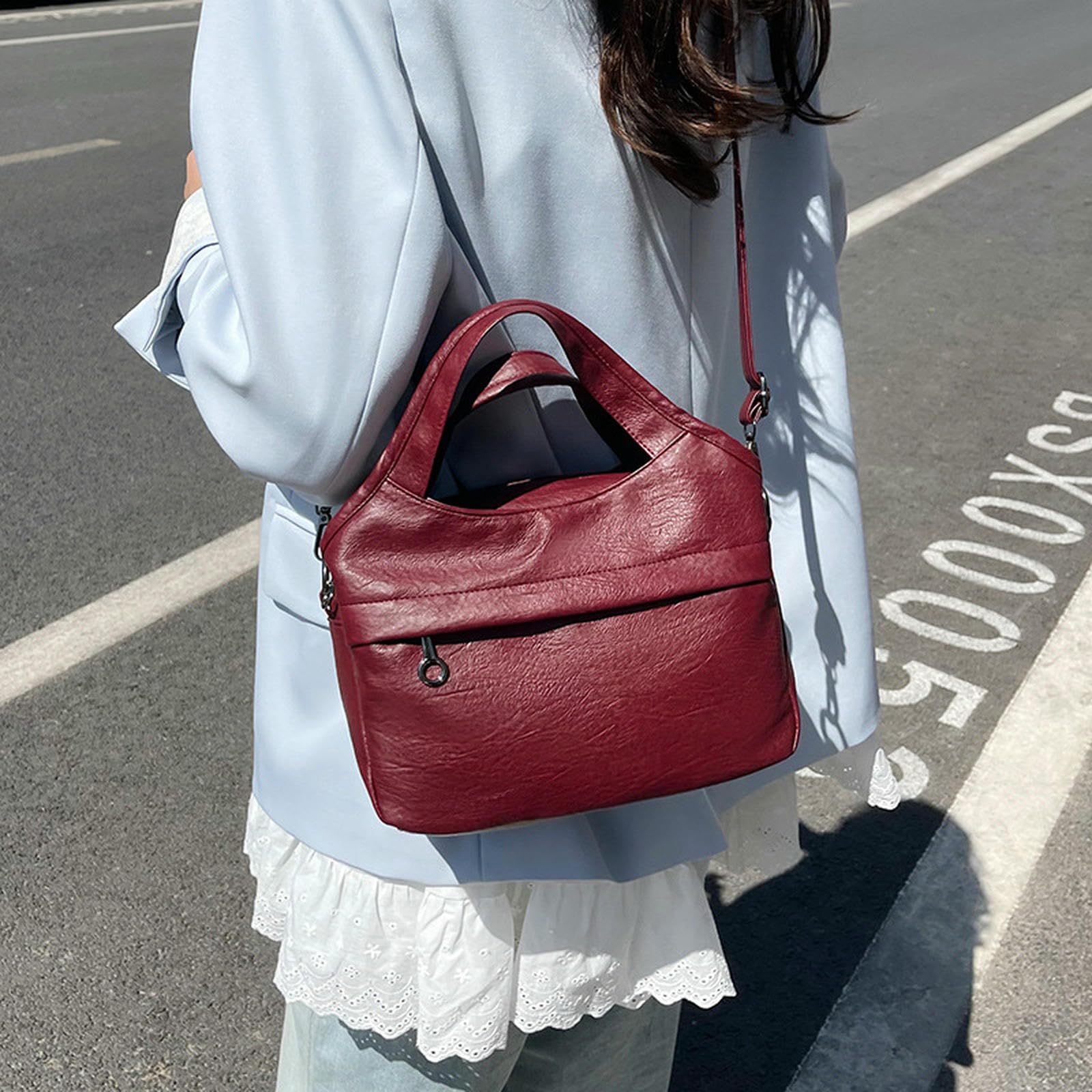 Borsa a Tracolla Multitasche Semplice E Versatile con Texture alla Moda in Stile Occidentale, di Grande capacità-Marrone
