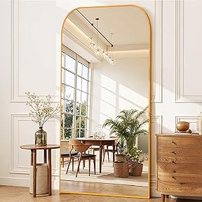 LadyNow Floor Mirror, 76"×34" Full Length Mirror with Stand for Bedroom Living Room, Gold