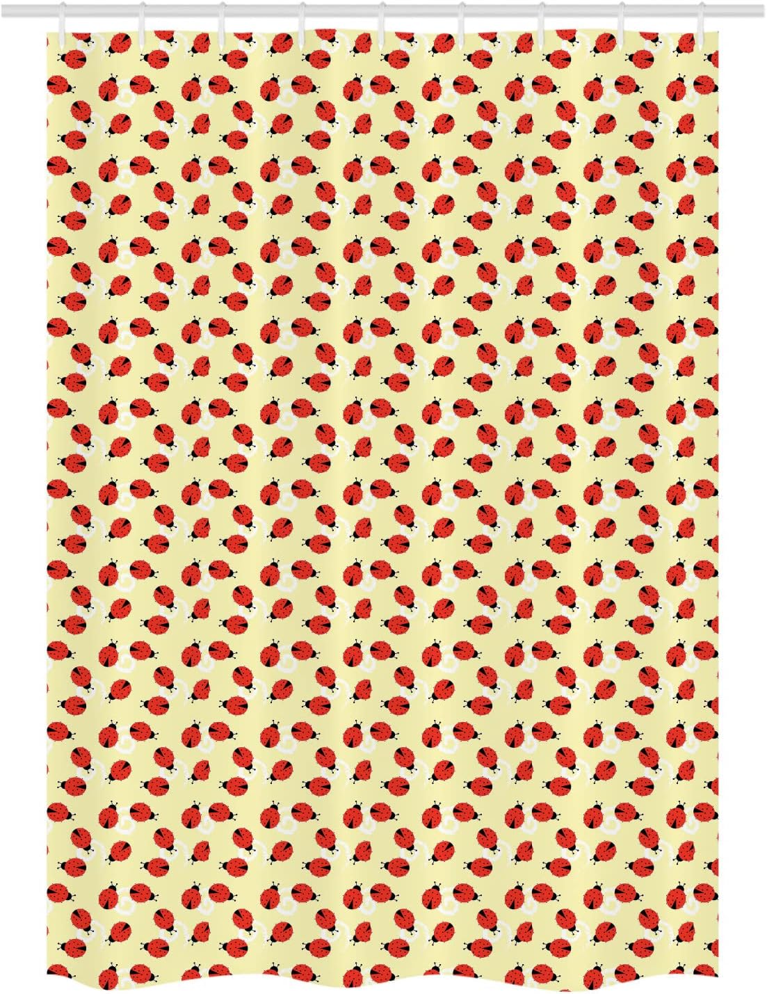 Ambesonne Ladybug Stall Shower Curtain, Graphic Ladybugs Pattern on a Background with Swirls, Decorative Fabric Set with Hooks for Bathroom, 54" W x 78" L, Pale Yellow Vermilion