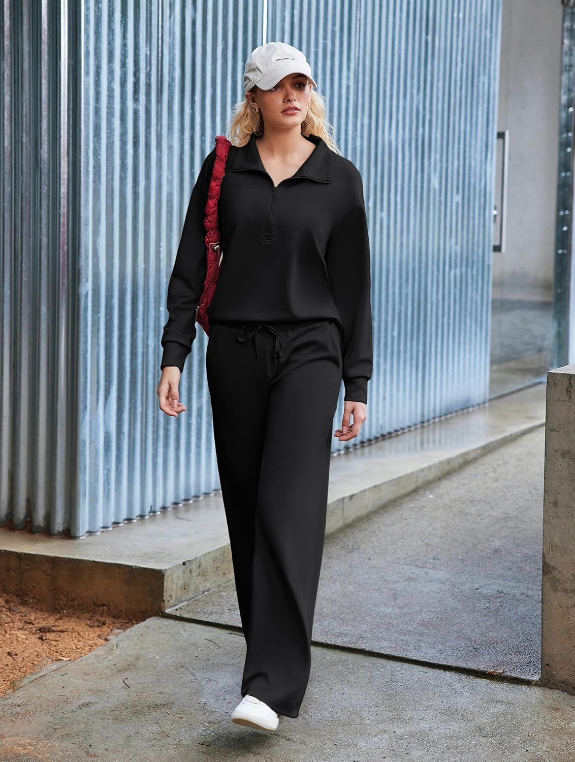 PINSPARK 2 Piece Sets for Women 1/2 Zip Sweatsuit Loose Fit Sweatshirt Straight Leg Pants 2025 Matching Outfit Fall Tracksuit - Image 6