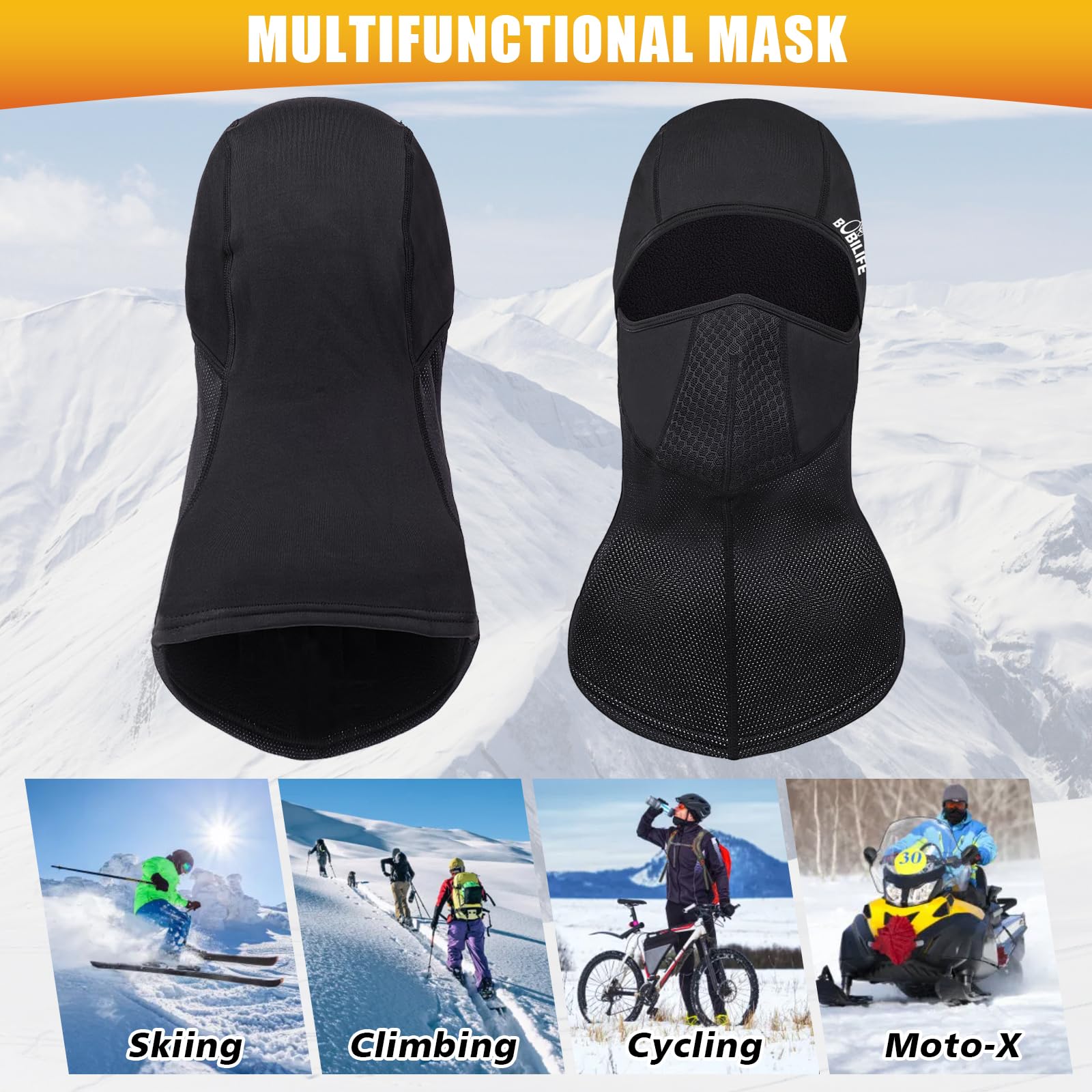 Pasamontañas térmico resistente al viento, elástico, transpirable, para clima frío, invierno, cálido, para ciclismo, esquí y pesca en hielo (negro), Negro -, Talla única