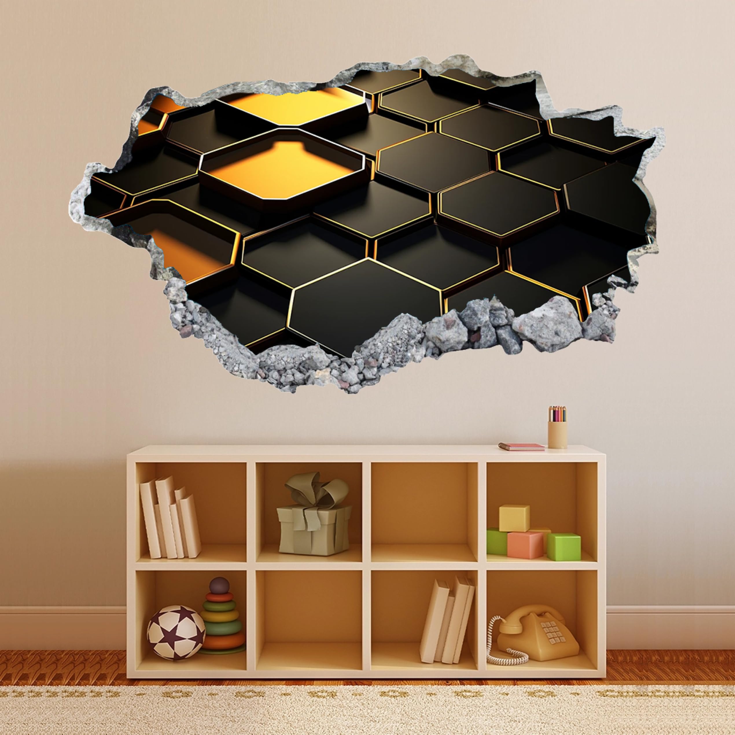 Wandtattoo 3D Durchbruch Wandaufkleber für Kinderzimmer Wandtattoos für Wohnzimmer Wabengeometrie Wandsticker Wandbild Junge Mädchen Schlafzimmer 58x101cm