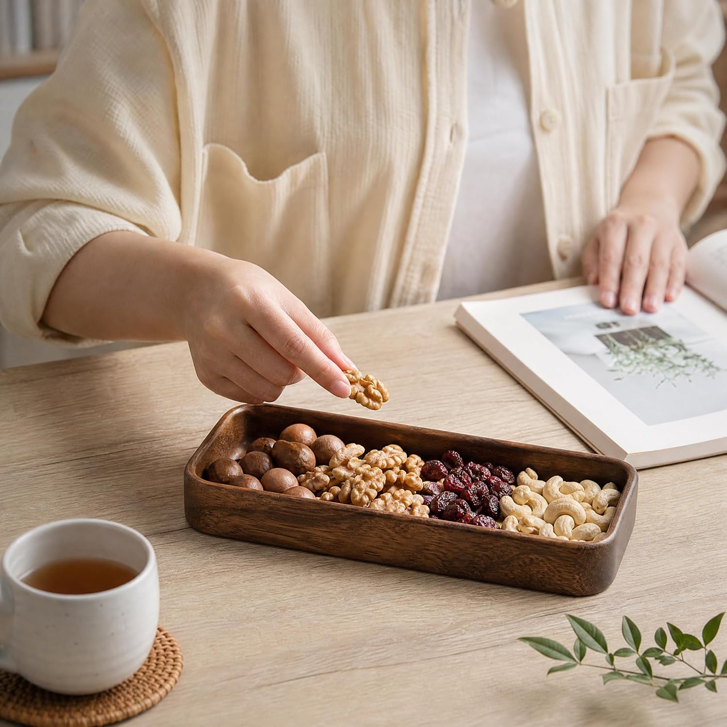 Wooden Tray for Kitchen Counter Space-Saving Wood Trays 11.6x5.9x1.6in image 2