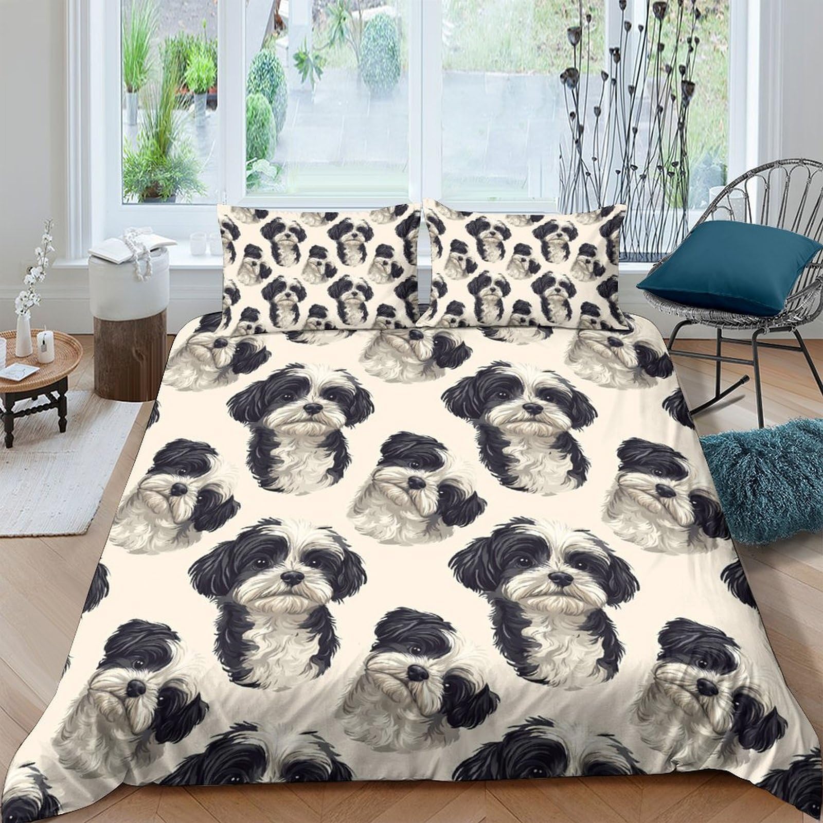 Ctjqhvkz Style-8 3D Printed Shih Tzu Dog Pattern Fitted Sheet Microfiber Soft Bed Cover For Bedroom Dorm Gift Mattress Protection Single（135X200cm）