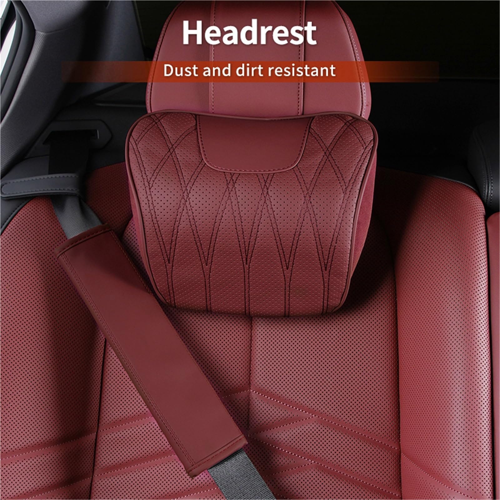 Car Seat Headrest Do Cayenne Poduszki Pod Szyję Samochodu PU Skórzane Poduszki Z Pianki Zapamiętującej Kształt Zagłówka Miękka poduszka podtrzymująca szyję(Red)